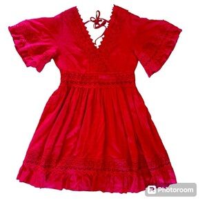 Southern Fried Chics Red V Neck Dress Large